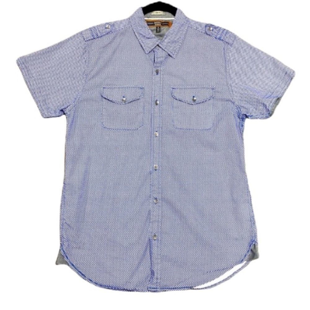 PD&C Blue Printed Slim Fit S/S  Button Down